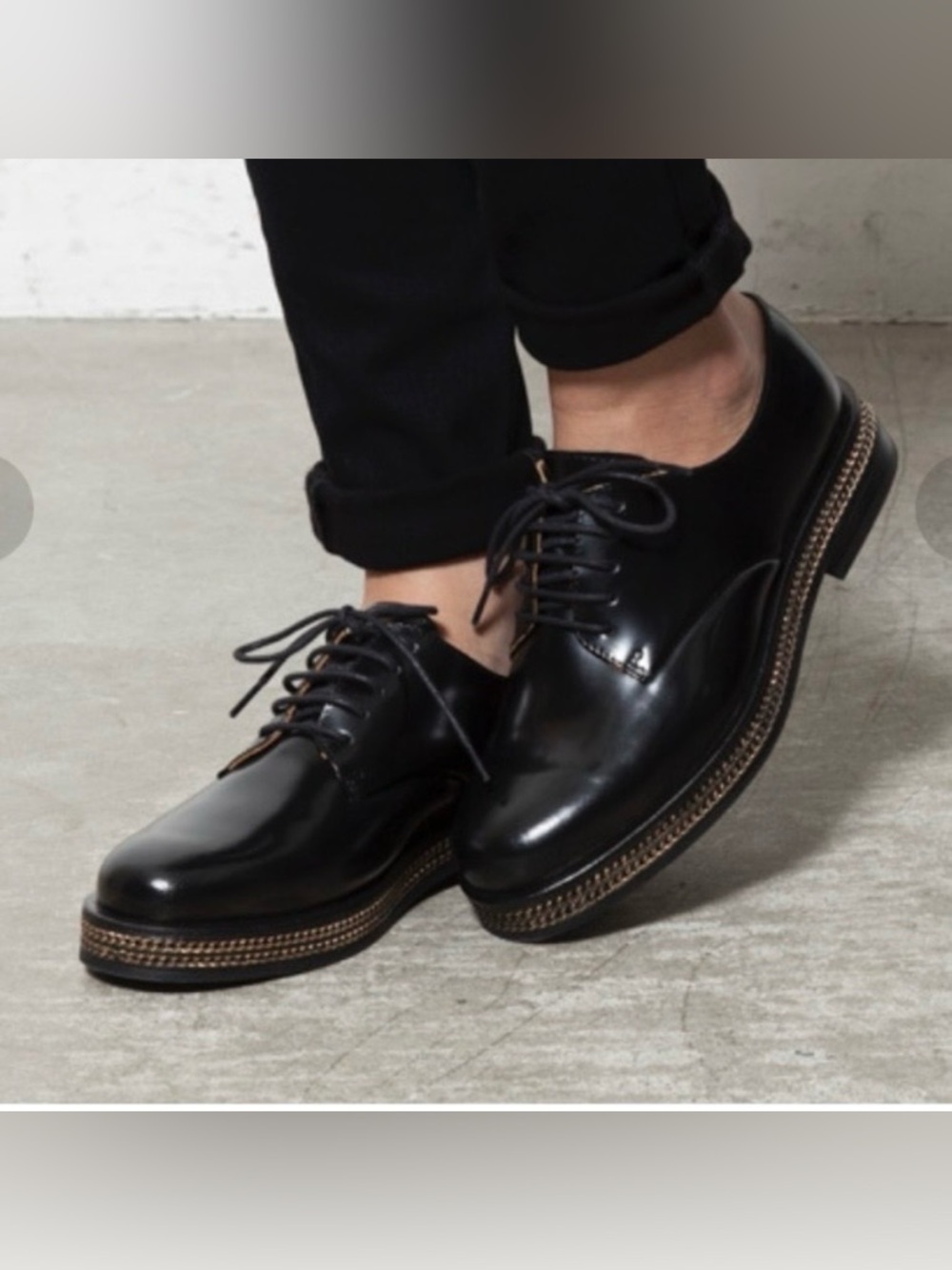 Purified London Philly Black Leather Gold Chain Derby Loafer EU 38 US 7.5
